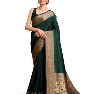 AXONIT Women's Premium Jacquard Silk Saree with Antique Gold Zari Border & Pallu weave & Unstitched Blouse Piece