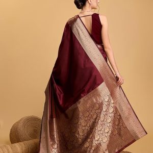 AXONIT Women's Premium Jacquard Silk Saree with Antique Gold Zari Border & Pallu weave & Unstitched Blouse Piece