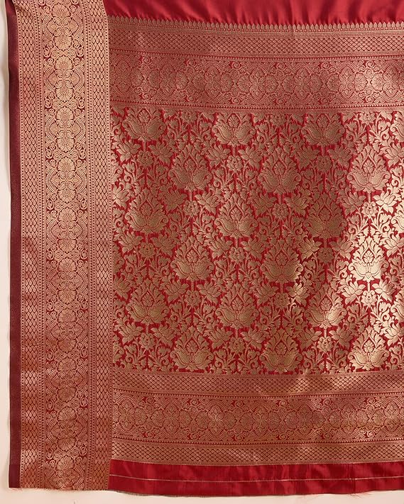 AXONIT Women's Premium Jacquard Silk Saree with Antique Gold Zari Border & Pallu weave & Unstitched Blouse Piece