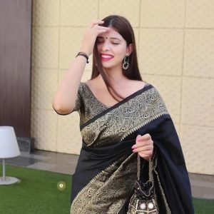 AXONIT Women's Premium Jacquard Silk Saree with Floral Brocade Border & Pallu Design with Unstitched Blouse Piece