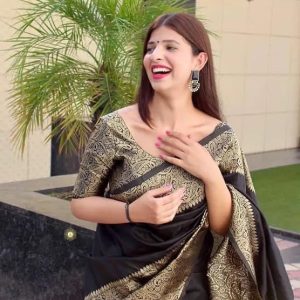 AXONIT Women's Premium Jacquard Silk Saree with Floral Brocade Border & Pallu Design with Unstitched Blouse Piece