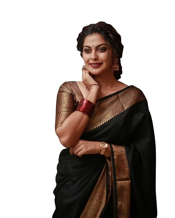 AXONIT Women's Premium Jacquard Silk Saree with Floral Brocade Border & Pallu Design with Unstitched Blouse Piece