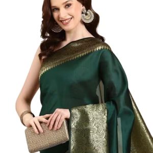 AXONIT Women's Premium Jacquard Silk Saree with Floral Brocade Border & Pallu Design with Unstitched Blouse Piece