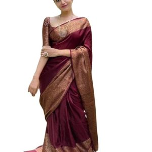 AXONIT Women's Premium Jacquard Silk Saree with Floral Brocade Border & Pallu Design with Unstitched Blouse Piece