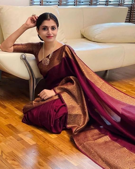 AXONIT Women's Premium Jacquard Silk Saree with Floral Brocade Border & Pallu Design with Unstitched Blouse Piece
