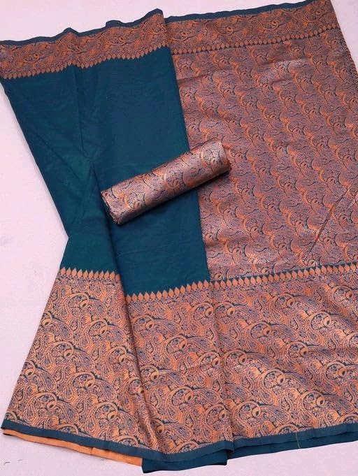 AXONIT Women's Premium Jacquard Silk Saree with Floral Brocade Border & Pallu Design with Unstitched Blouse Piece