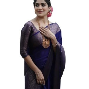 AXONIT Women's Premium Jacquard Silk Saree with Floral Brocade Border & Pallu Design with Unstitched Blouse Piece