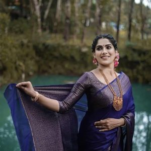 AXONIT Women's Premium Jacquard Silk Saree with Floral Brocade Border & Pallu Design with Unstitched Blouse Piece