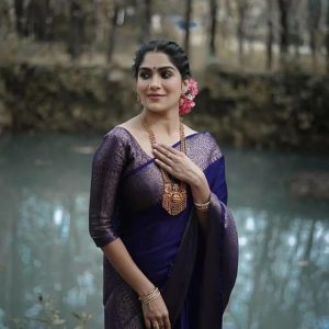 AXONIT Women's Premium Jacquard Silk Saree with Floral Brocade Border & Pallu Design with Unstitched Blouse Piece