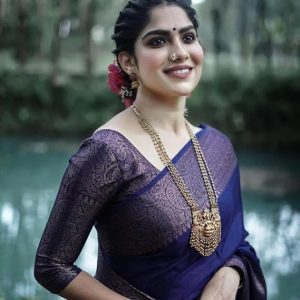 AXONIT Women's Premium Jacquard Silk Saree with Floral Brocade Border & Pallu Design with Unstitched Blouse Piece