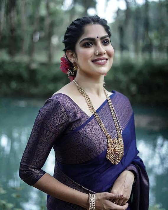 AXONIT Women's Premium Jacquard Silk Saree with Floral Brocade Border & Pallu Design with Unstitched Blouse Piece