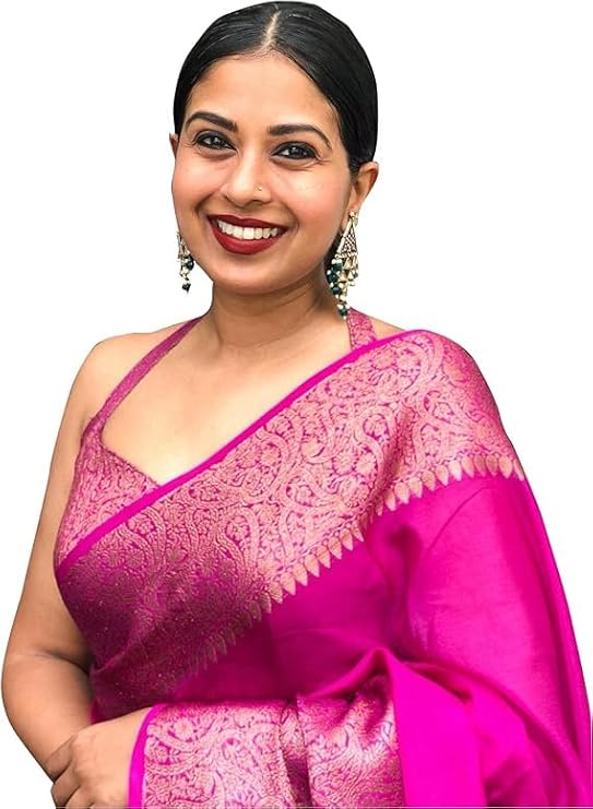 AXONIT Women's Premium Jacquard Silk Saree with Floral Brocade Border & Pallu Design with Unstitched Blouse Piece
