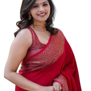 AXONIT Women's Premium Jacquard Silk Saree with Floral Brocade Border & Pallu Design with Unstitched Blouse Piece