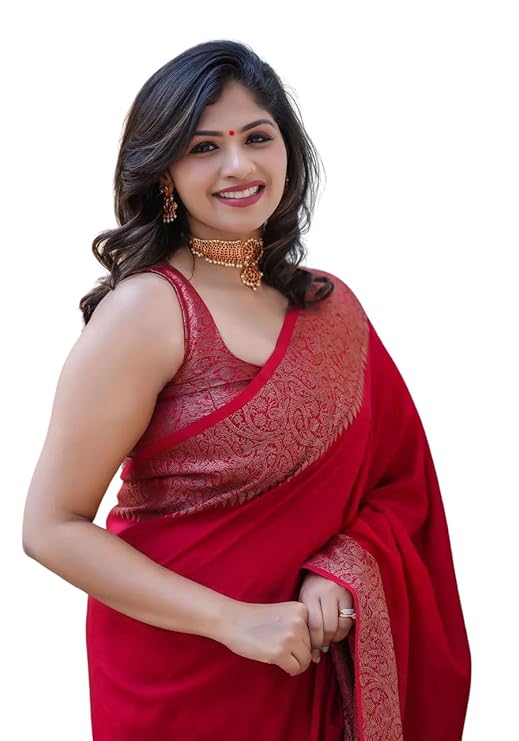 AXONIT Women's Premium Jacquard Silk Saree with Floral Brocade Border & Pallu Design with Unstitched Blouse Piece