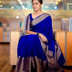 AXONIT Women's Premium Jacquard Silk Saree with Floral Brocade Border & Pallu Design with Unstitched Blouse Piece