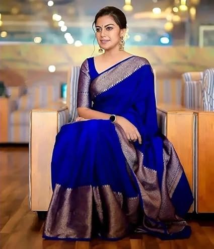 AXONIT Women's Premium Jacquard Silk Saree with Floral Brocade Border & Pallu Design with Unstitched Blouse Piece