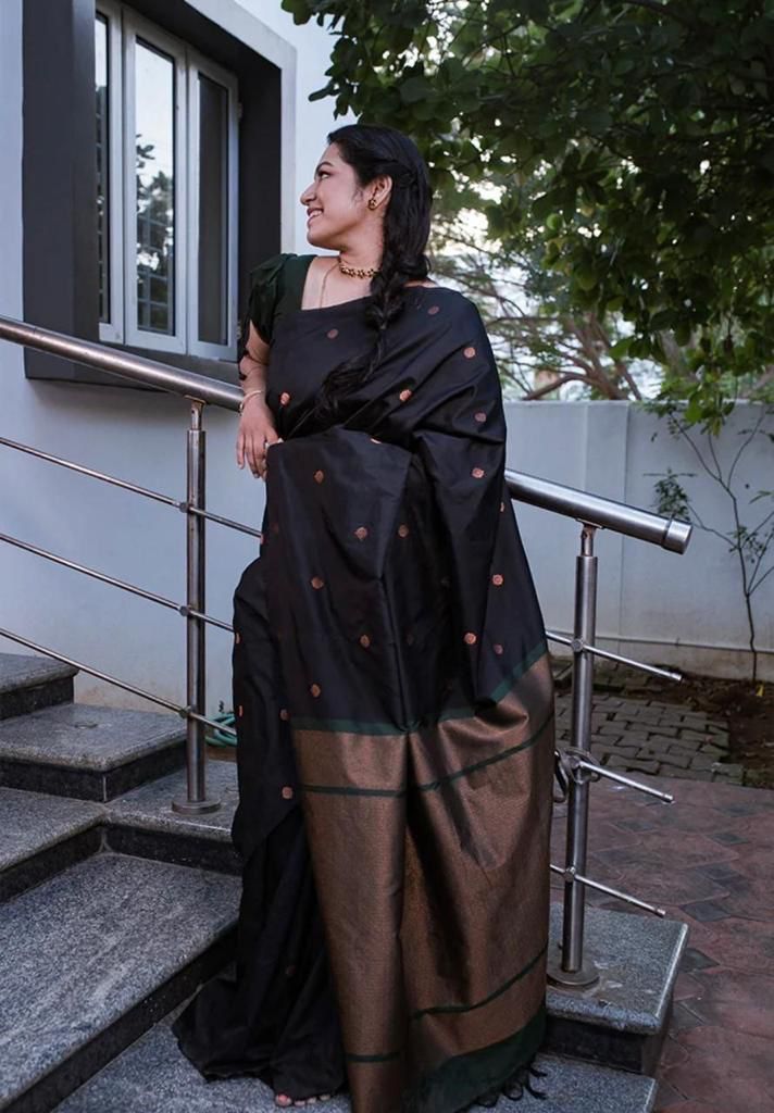 AXONIT Women's Soft Jacquard Heritage Silk Saree with Golden Zari Buti Work with Unstitched Blouse Piece - Bottle Green-Maroon