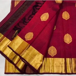 AXONIT Women's Premium Banarasi Silk Saree with Copper Zari Weaving with Traditional Motifs & Golden Zari Border with Unstitched Blouse Piece - Maroon