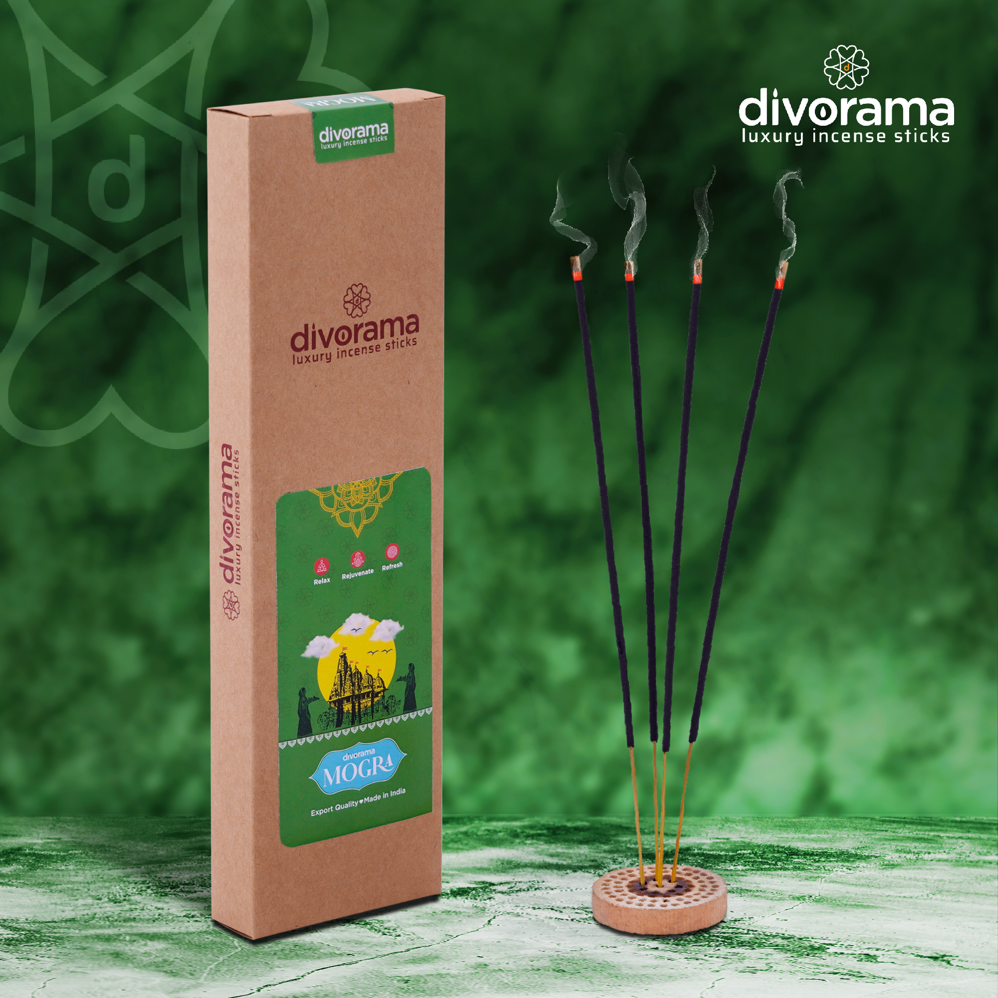 DivoRama Luxury Jasmine Incense Sticks Agarbatti - 100% Indian Natural Aroma - Long Lasting Mogra Agarbattis for Puja, Meditation, Happy Vibes - 60 Sticks
