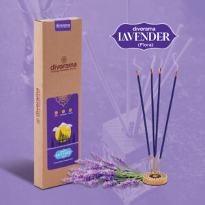 DivoRama Premium Lavender Flora Incense Masala Agarbatti -100% Indian Natural Aroma - Long Lasting Lavender Agarbattis for Puja, Meditation, Happy Vibes - 45 Sticks