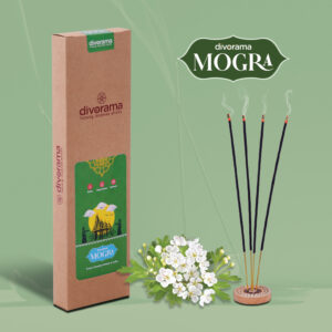 DivoRama Luxury Jasmine Incense Sticks Agarbatti - 100% Indian Natural Aroma - Long Lasting Mogra Agarbattis for Puja, Meditation, Happy Vibes - 60 Sticks