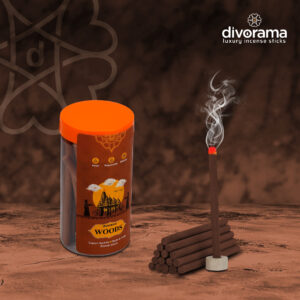 DivoRama Premium Woods Dhoop Sticks/Woody Dhup Batti - Long Lasting Nature Scent for Home Fragrance/Meditation/Dhoop for Pooja with Free Dhoop Holder - Pack of 1 Jar x 100Gm