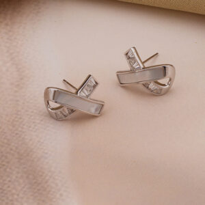 AGOR 925 Silver Dual-Band Enamel & Baguette Stud Earrings